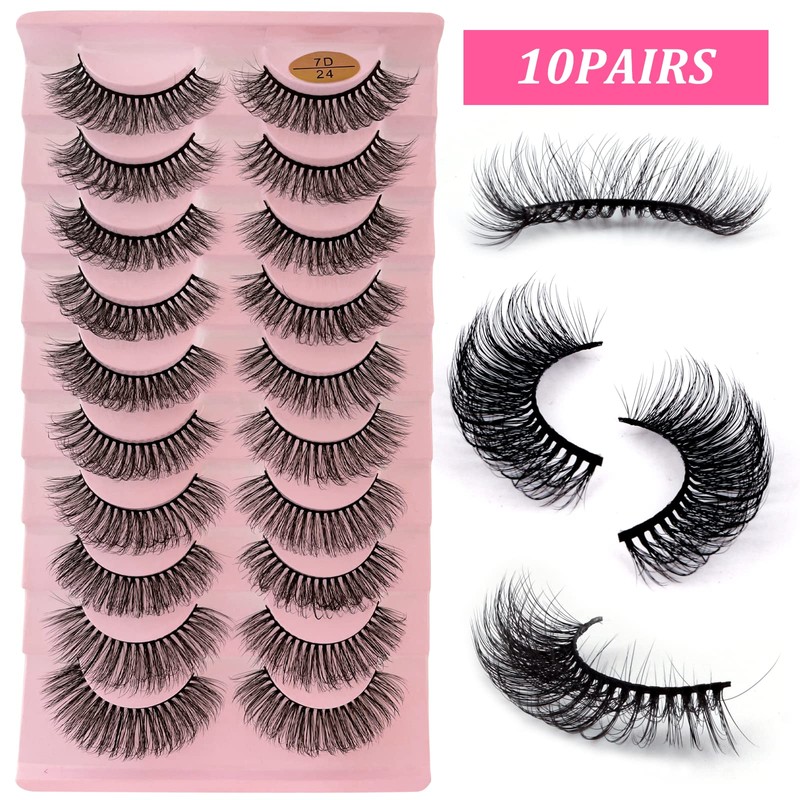 False Eyelashes, 10 Pairs, 7D False Eyelashes Set, Reusable Natural