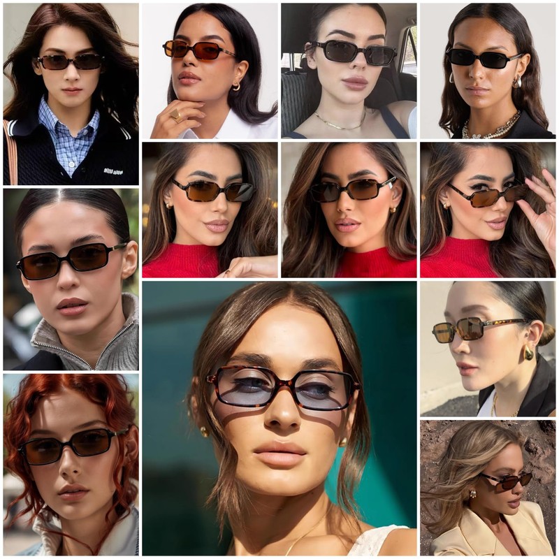 RUNHUIS Fashion Rectangular Sunglasses for Men and Women, Vintage Retro
