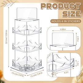 Marsui 3 Tier Rotating Sticker Display Stand, 4 Sided Sticker Holder, 360° Rotating No Assembly Required Clear Acrylic Sticker Holder for Vendors, Retail, Showcase, Tradeshow, 12.6" x 5.9"
