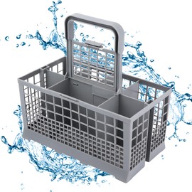 Dishwasher Basket, Cutlery Basket for Dishwasher, Cutlery Basket, Sturdy Base, Universal Fit, Premium Dishwasher Basket with Carry Handle for Many Dishwashers, Removable Handle, Plastic, Grey, 24 x 14