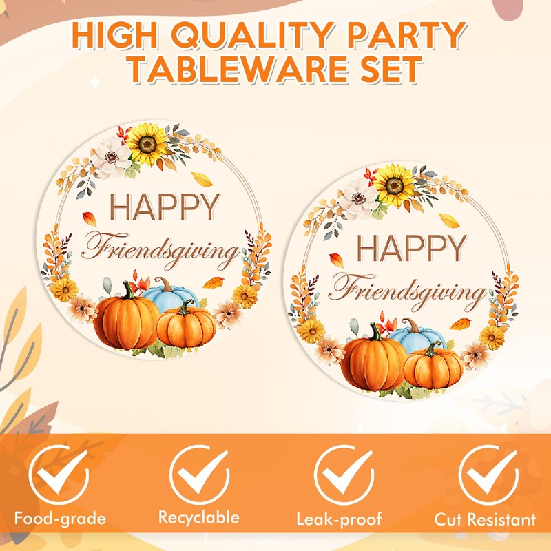 Actoridae 40PCS Happy Friendsgiving Plates and Napkins Sets - Disposable