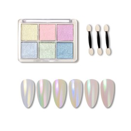 ALLMIRA Aurora Powder Nail, Solid, 6 Color Palette, Nail Powder, Gel Nail Color, Nail Parts, Home DIY, Fine, Sponge Tip Included (01)