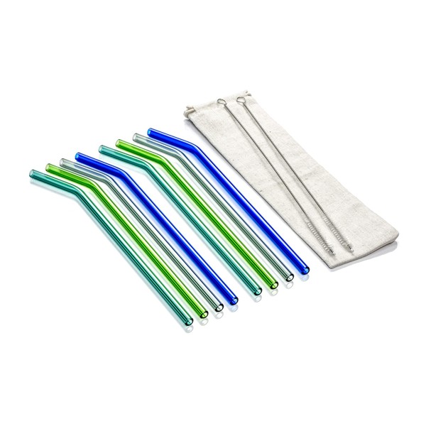 Simplifi It Assorted Color Bent Glass Straw Set with Nylon Cleaning Brushes (11 PC.) - SI-SGL10-11A