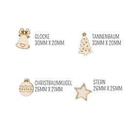 Christmas Confetti – Pack of 100 Wooden Scattered Goods, 25 Pieces Each Christmas Tree Bell, Christmas Tree Bauble Star Table Decoration Christmas Decoration Winter Decoration Christmas Craft Washing