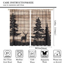 Farmhouse Curtains, Rustic Deer Forest Animal Farmhouse Wood Panel Home Decor Curtains, Bedroom Living Room Blackout Curtains, Set of 2 Panels,42X45 Inch