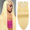 Hair Extensions Clip in Human Hair Bleach Blonde 3.9oz/110g 22inch