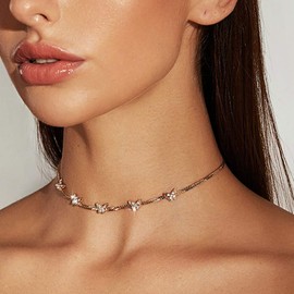 Aimimier Bohemian Butterfly Choker Necklace Diamond-studded Snake Bone Chain Necklace Insect Boho Prom Party Festival Accessories for Women (Gold)