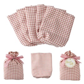 Stiesy 5 Pcs Pink Tartan Candy Drawstring Bags Gingham Pattern Small Gift Bags & Wedding Favors for Wedding Cans Parties DIY Crafts and Christmas