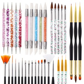 36 Pcs Nail Art Brushes Set Including Fine Nail Liner Brushes, Striping Brushes, Nail Dotting Tools, Silicone Nail Tools, 3D Sculpting Gel Pen, Nail Design Brushes for Acrylic Application