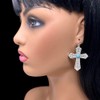 Simulated Turquoise Blue Stone Rhinestone Silver Tone Cross Dangle Drop
