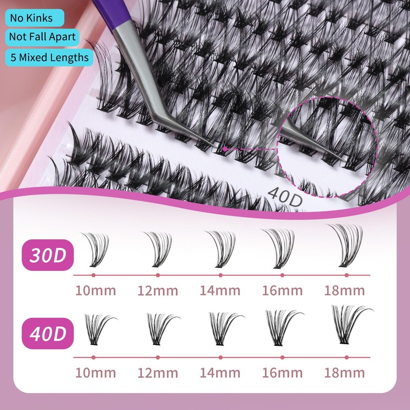 Lash Clusters Wispy 10-18mm 320pcs Volume Lash Extensions D Curvature