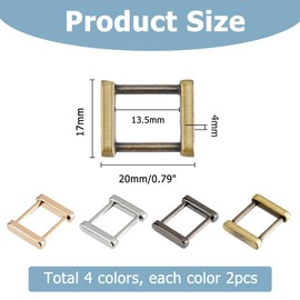 Hobbspring 8Pcs 4 Colors Rectangle Belt Rings Alloy Screw Ring Buckles Shackle Purse Bag Loops Rectangular Strap Connectors for Strap Keeper Leathercraft Belt Bag DIY Accessories