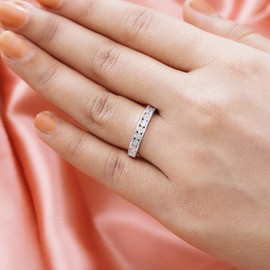 TJC White Diamond Eternity Ring for Women Size Q in 925 Sterling Silver April Birthstone Metal Wt. 2.203 Grams