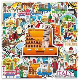 Italy Stickers |50Pcs Italian Waterproof Vinyl Decals for Water Bottles Laptop Luggage Cup Computer Mobile Phone Skateboard Guitar Décor