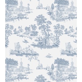 Hopepak White and Blue Peel and Stick Wallpaper Vintage Toile Wall Paper Self Adhesive Waterproof Removable French Contact Paper for Cabinets Bedroom Bathroom 17.3"x78.7"