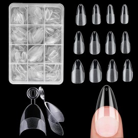 240pcs 12Sizes Almond Nail Tips Short Nail Tips,Clear False Nails, Nail Tips For Gel Extensions For Nails Extension And Women Home Diy