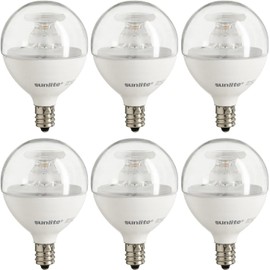 Sunlite G16.5 Light Bulb LED, 5 Watts (40W Equiv.), 350 Lumens, Dimmable, Type G Globe Shape E12 Candelabra Base, Short Bulbs, Vanity Mirror Bulbs, 2700K Soft White, Clear, 6 Count