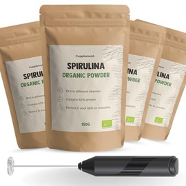 Cupplement - 4 Beutel Spirulina 150 Gramm - Bio - Freie Schaufeln - Keine Tabletten, Kapseln oder Flocken - Supplement - Superfood - 2 Messlöffel pro Tag - 2 Scoops a day