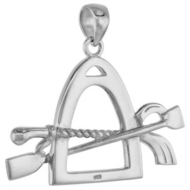 Sterling Silver Stirrup Pendant for Women with Horse Whip and Riding Crop Flawless High Polish Finish 7/8 inch Tall
