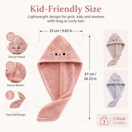 Hair Wrap Towels, 3 Pack Microfiber Hair Towel Wrap for Women & Kids, Rapid Dry Hair Turban, Super Absorbent Soft Twist Hair Drying Cap, Anti-Frizz Quick Dry Hair Towel for Curly Long Thick Hair