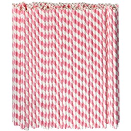 Lives on Green Pink and White Striped Disposable Paper Straws - 26cm Long, 0.6cm Wide for Girls Birthday Party Baby Shower Pack of 100