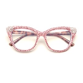 ICARA Women Reader Diamond Reading Glasses for Lady Vintage Crystal Rhinestone Sparkling Eyewear (pink/white, 3.5, x)