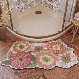 Curved Bath Mat for Round Shower, Super Absorbent Corner Bathroom Rug, Quick Dry Quadrant Curved Shower Mat with Non-Slip Bottom,D,45x100cm