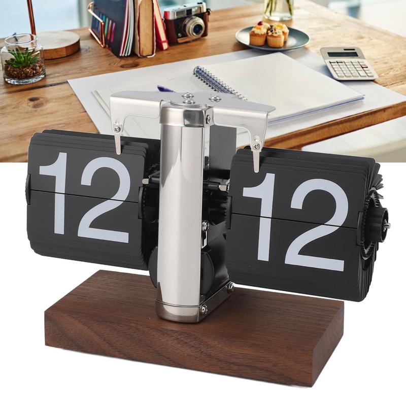 Greensen Retro Flip-Down Clock with Black Walnut Base Mechanical Car