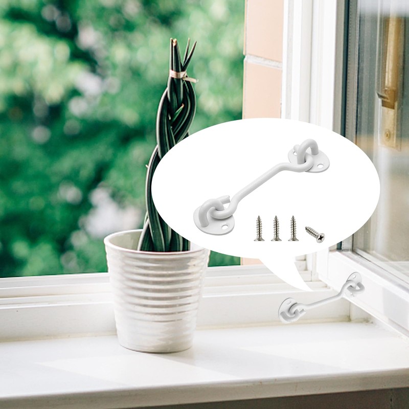 2pcs White Cabin Hooks 8 Inch, Stainless Steel Gate Hook