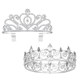 YIQXKOUY 2 Pieces King and Queen Crowns for Men Women Prince Princess Crystal Headband Tiara Crown Crystal Headband Costume for Wedding Bridal Accessories Birthday Party Favor