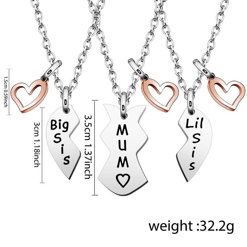 SAMORION Mother Daughters Necklace for 3 Women Matching Heart Pendant