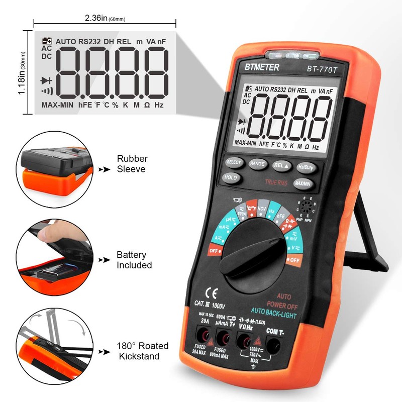 True RMS Digital Multimeter Tester 6000 Counts AC DC 20A