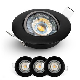 EMOS LED Recessed Spotlight 230 V, 5 W / 450 lm, 50° Swivel, Warm White 3000 K, Recessed Spotlight, LED Spotlight, Flat 68 mm Hole Size, Set of 3 LED Spotlights, 230 V, Round (Colour: Black)