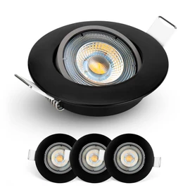 EMOS LED Recessed Spotlight 230 V, 5 W / 450 lm, 50° Swivel, Warm White 3000 K, Recessed Spotlight, LED Spotlight, Flat 68 mm Hole Size, Set of 3 LED Spotlights, 230 V, Round (Colour: Black)