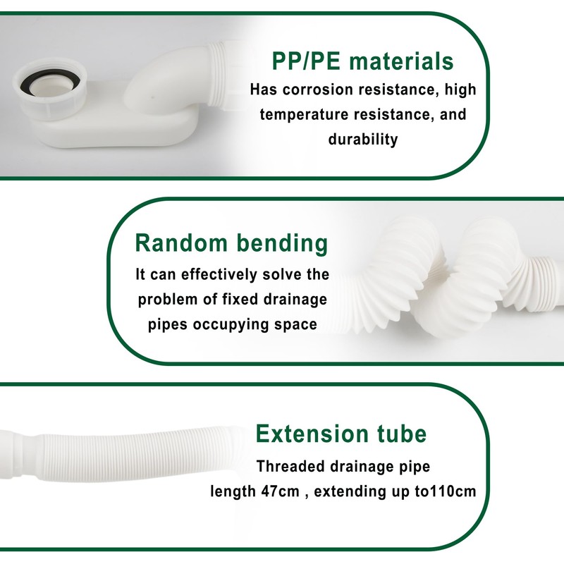 Low Profile 1 1/2 P Trap, Flexible Bathtub Shower Drain