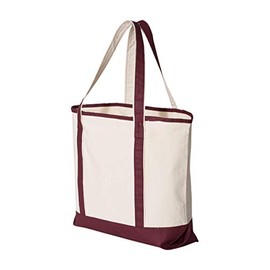 Q-Tees 34.6L Large Canvas Deluxe Tote One Size Natural/ Maroon
