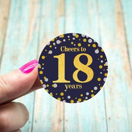 Black and Gold Cheers to 18 Years Sticker Labels - 18th Birthday Party Favor Stickers - 2 in - 50 Count