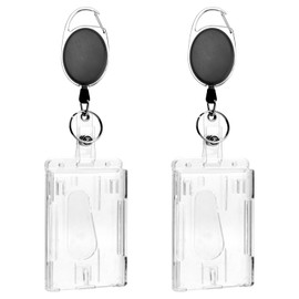 Pack of 2 ID Card Holder with Clip, Hard Plastic Bus Ticket Case, Student ID Card Holder, Card Holder, ID Card Holder, Hard Plastic Service ID Case, Vertical Badge Holder for Office School Supplies