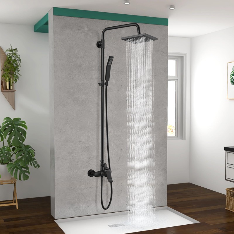 Heyalan Matte Black Exposed Shower System 2 Functional Bathroom Shower