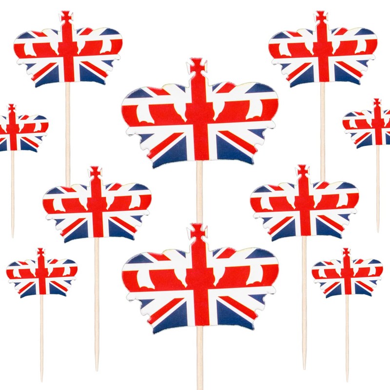 SHATCHI Union Jack Crowns Toothpicks Cupcake Toppers Britain Cocktail Stick