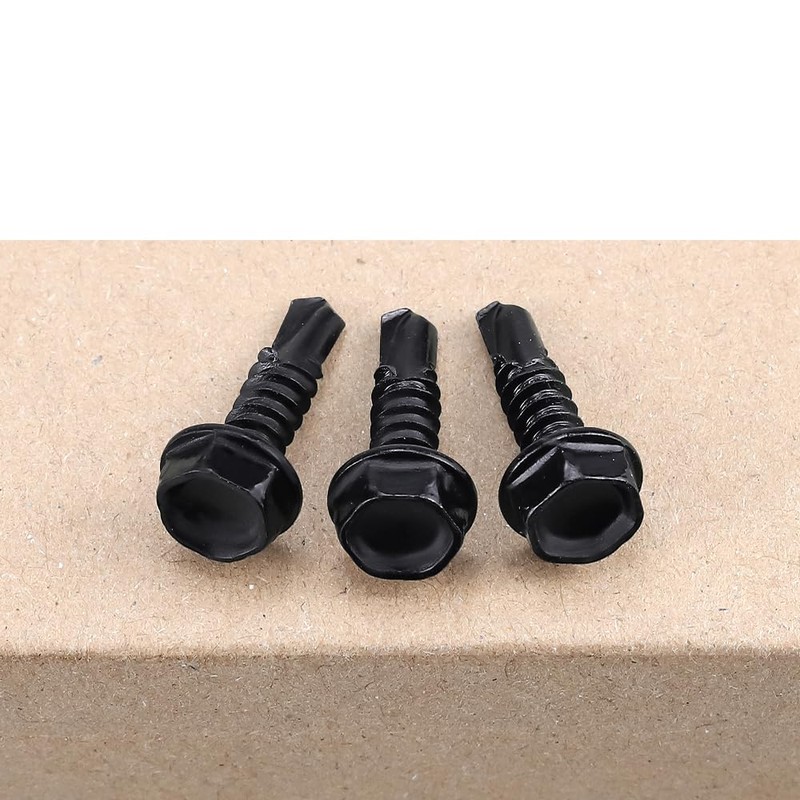 #10 x 3/4" (100 pcs) Black Hex Washer Head Self