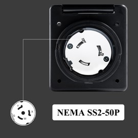 CAMPELIFY 50 AMP 125/250V RV Inlet 3 Prong Male Plug Shore Power Inlet-NEMA SS2-50P 50 Amp Replacement RV Power Inlet Plug Box,50 Amp Male End Connector with Twist-Lock Connection,Black