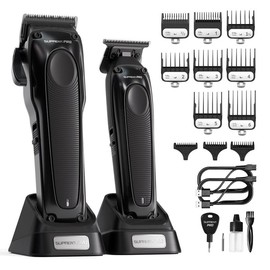 [BARBER'S CHOICE] SUPRENT PRO The Black Obsidian 20 in 1 Professional Hair Clippers Trimmer Cutting Beard Cordless Barber Shaving Machine  - High Torque Brushless Motor & DLC Coated Detachable Blade - Cordless Hair Trimmer Set - Color: WITHOUT LED SCREEN
