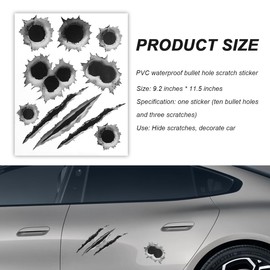 MUQIDA 3D Bullet Hole Car Stickers, Ultra-Realistic Fake Bullet Hole Auto Body Scratch Decal, Waterproof PVC Fake Hole Sticker Automotive Tattoo Decoration for Bumper Window Helmet (Style B)