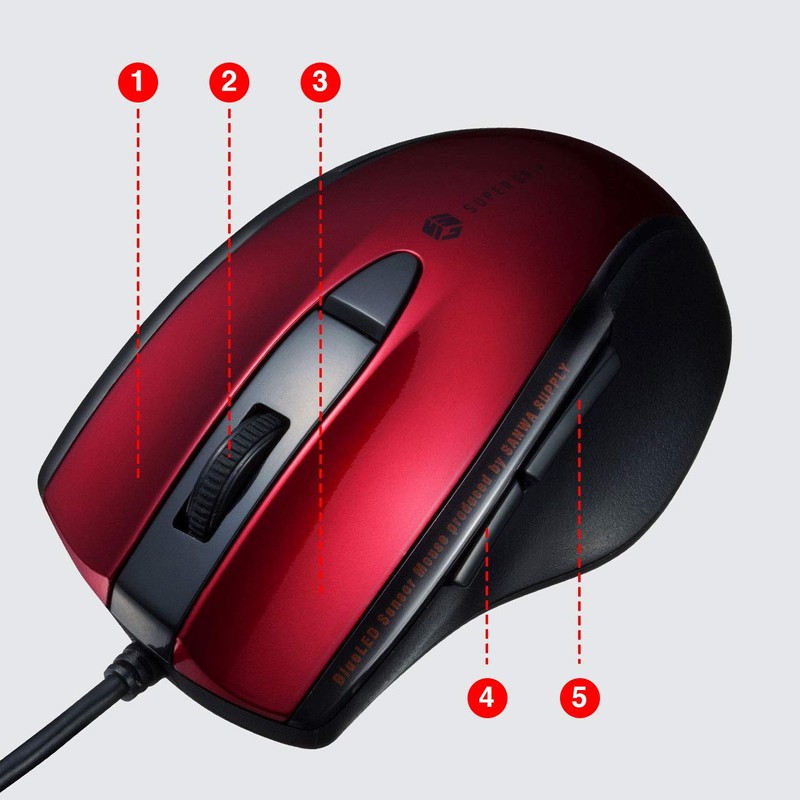 Sanwa Supply MA-BL168R Mouse, Wired USB Connection, Silent, Blue LED,