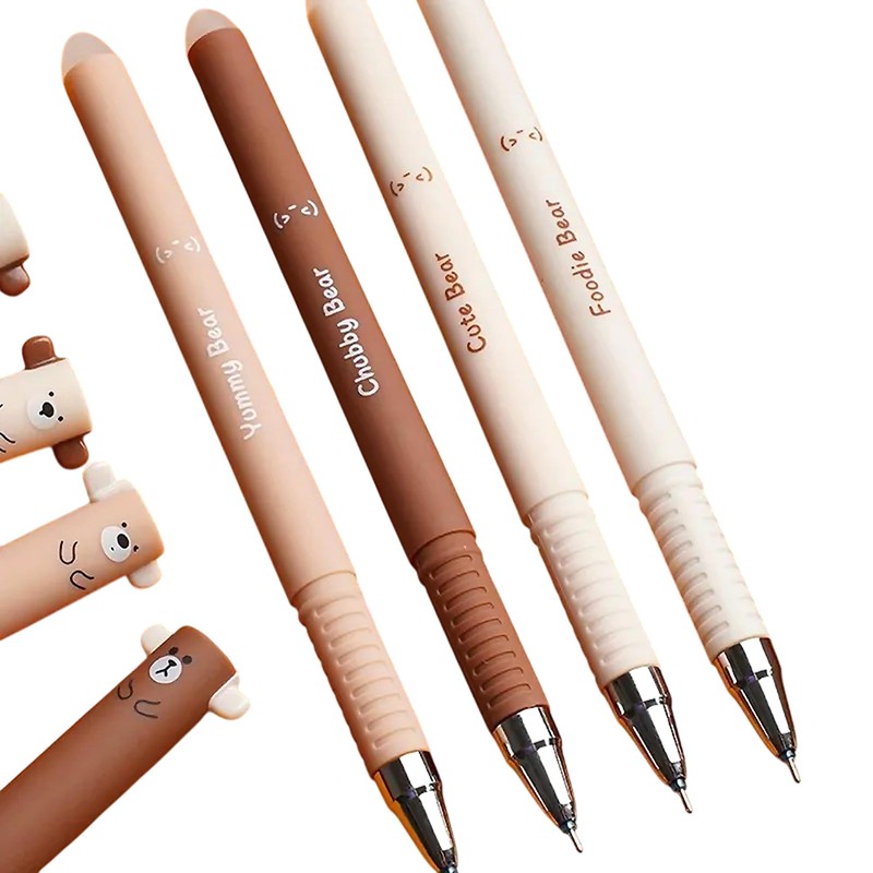 ONETHOUSANDTWO 1002 Cute Erasable Gel Pens with Teddy Ear Cap