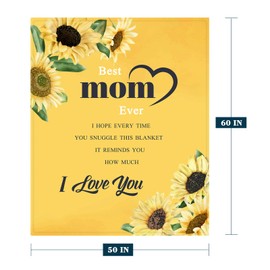 Best Mom Blanket from Daughter Son Mothers Day Blanket for Mom Mothers Birthday Gift Blanket for Mom Yellow I Love You Dear Mom Letter to My Mom Throw Blanket Floral Blanket for Couch Bed 50x60