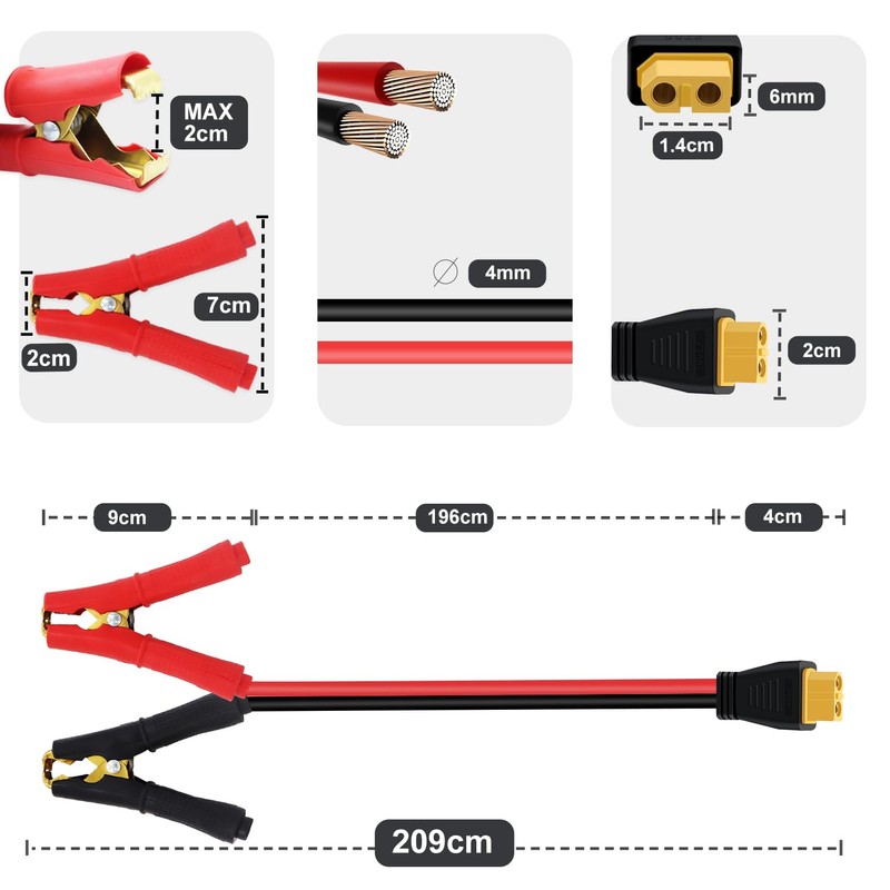 YINGAYOU XT60 Crocodile Clips XT60 to Car Cable Clip 12V