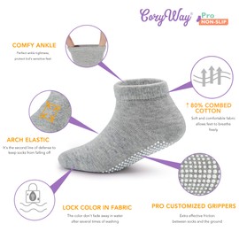 CozyWay 12 Pack Non-Slip Ankle Grip, Low Cut Toddler Socks with Round Dotted Grippers for Boys and Girls, Gray, 1-3 Years Old, Unisex