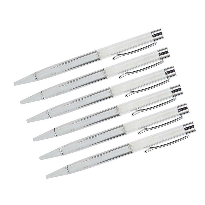 6Pcs Ball Point Pen Crystal Stone Replaceable Refill Elegant Multi